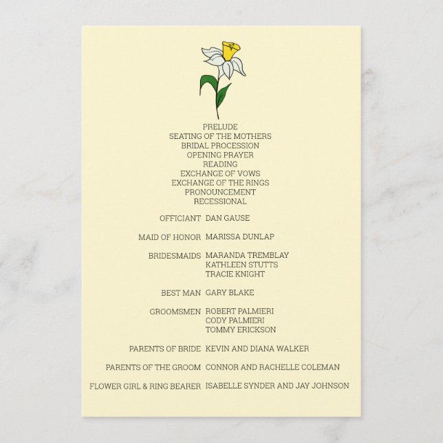 Programa de Casamento de Daffodil Minimalista (Frente)