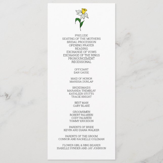 Programa de Casamento de Daffodil Minimalista (Frente)