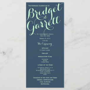 Programa de Casamento de Designs de texto Azuis da