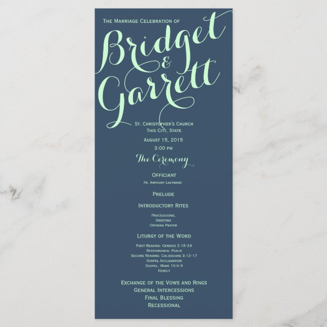 Programa de Casamento de Designs de texto Azuis da (Frente)