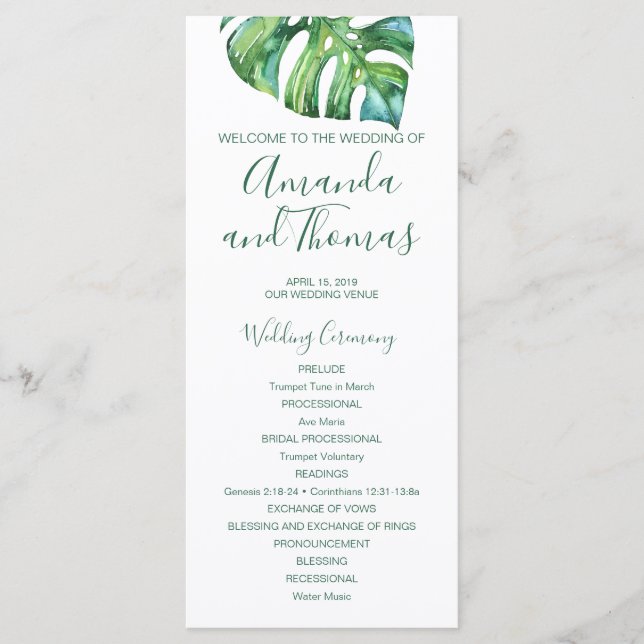 Programa de casamento de destino com folha de palm (Frente)