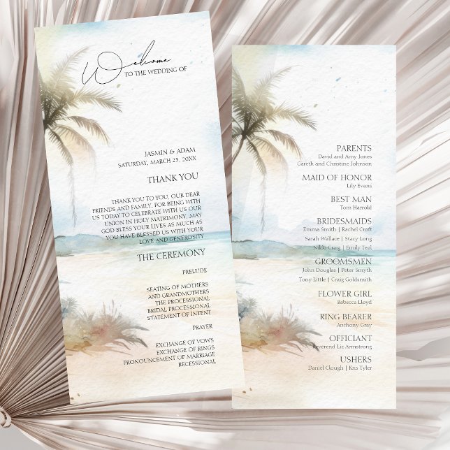 Programa de Casamento de Destino com Palmeira Trop (Tropical Beach Palm Trees Wedding Program)