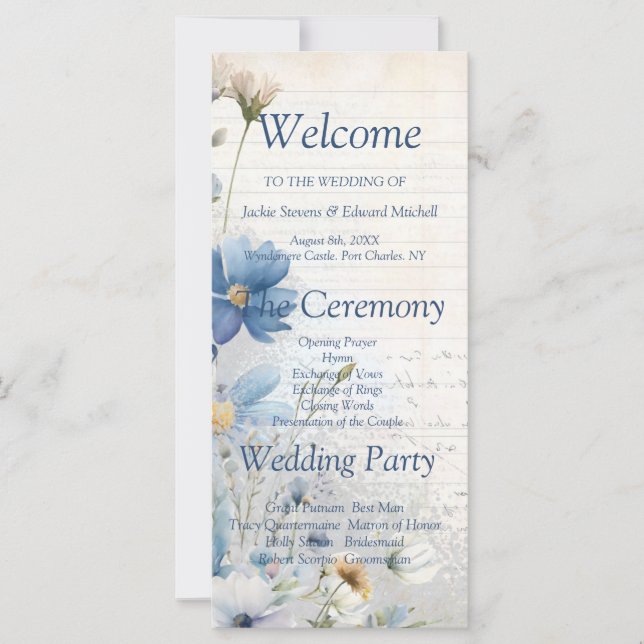 Programa de Casamento de Dusty Blue Wildflower (Frente)