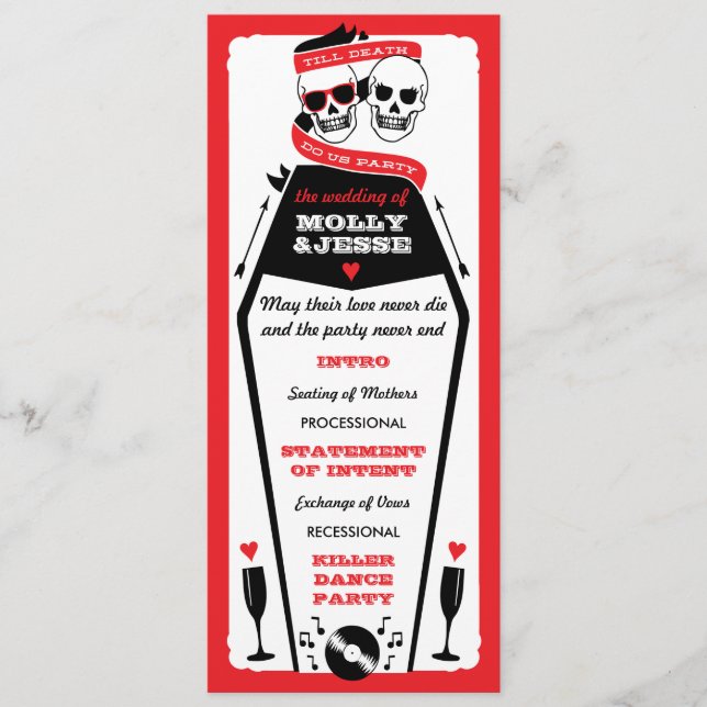 Programa de Casamento de Esqueleto - Preto e Verme (Frente)