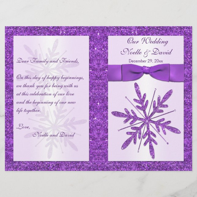 Programa de Casamento de FAUX Roxo Glitter Snowfla (Frente)