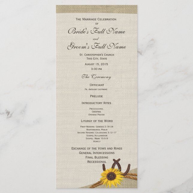 Programa de Casamento de Ferraduras e Girassóis Oc (Frente)