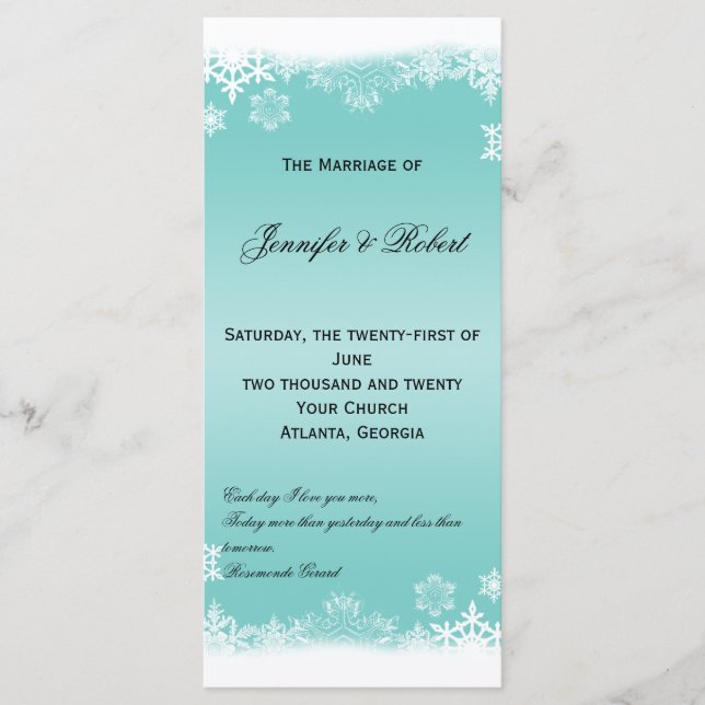 Programa de Casamento de Flocos de Neve Azuis e Br (Frente)