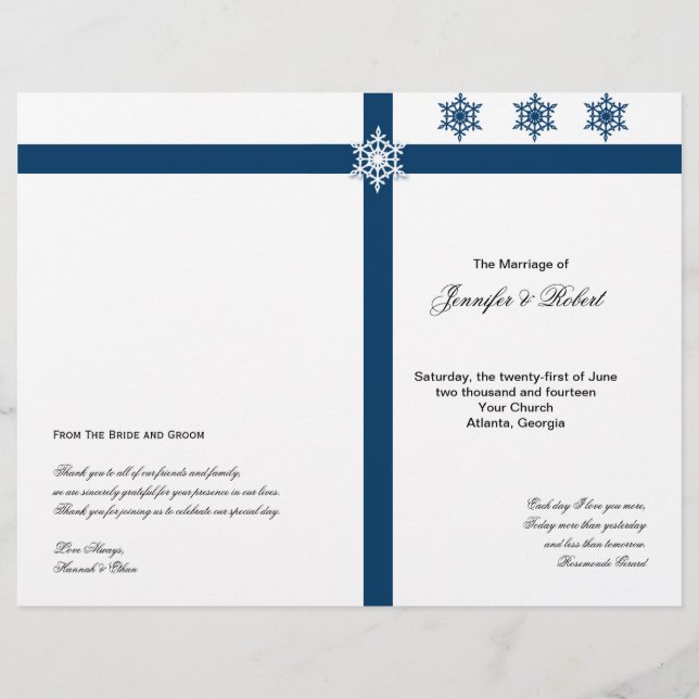 Programa de Casamento de Flocos de Neve Azul e Bra (Frente)