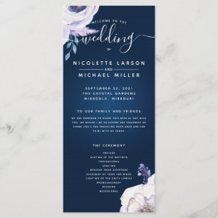 Programa de Casamento de Flores Azuis e Lilás do