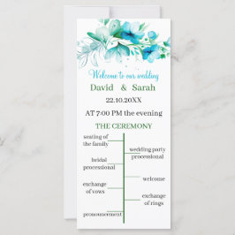 Programa de Casamento de Flores Azuis Elegante