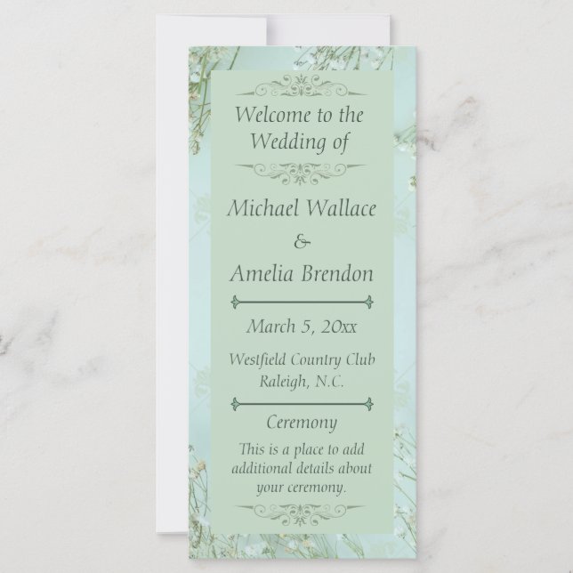 Programa de Casamento de Flores Brancas Pastel (Frente)