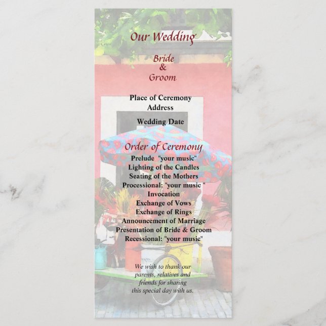 Programa de Casamento de Flores Carrinho San Juan (Frente)