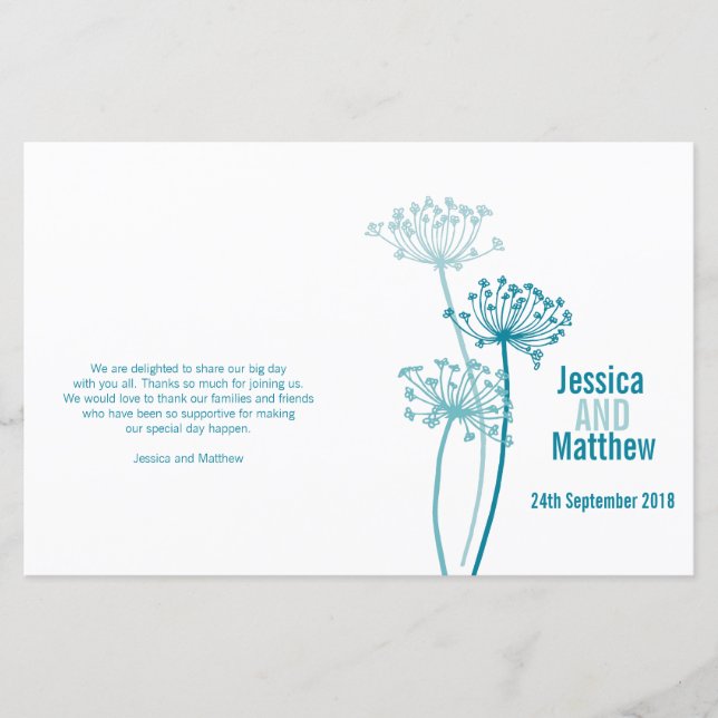 Programa de Casamento de Flores Modernas para Imag (Frente)