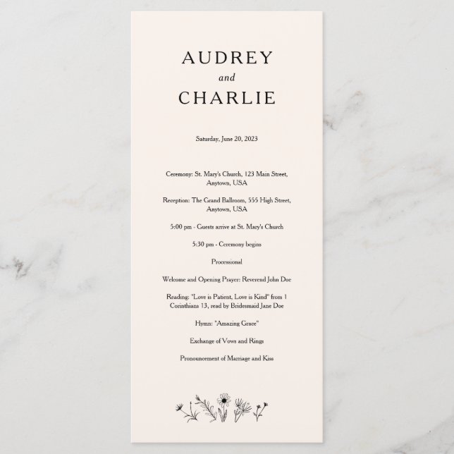 Programa de Casamento de Flores Selvagens (Frente)