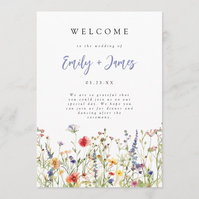 Programa de Casamento de Flores Silvestres de Verã (Frente)