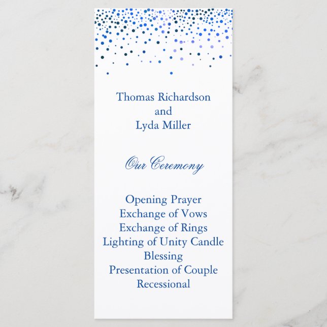 Programa de Casamento de Folhas de Azul Confetti F (Frente)