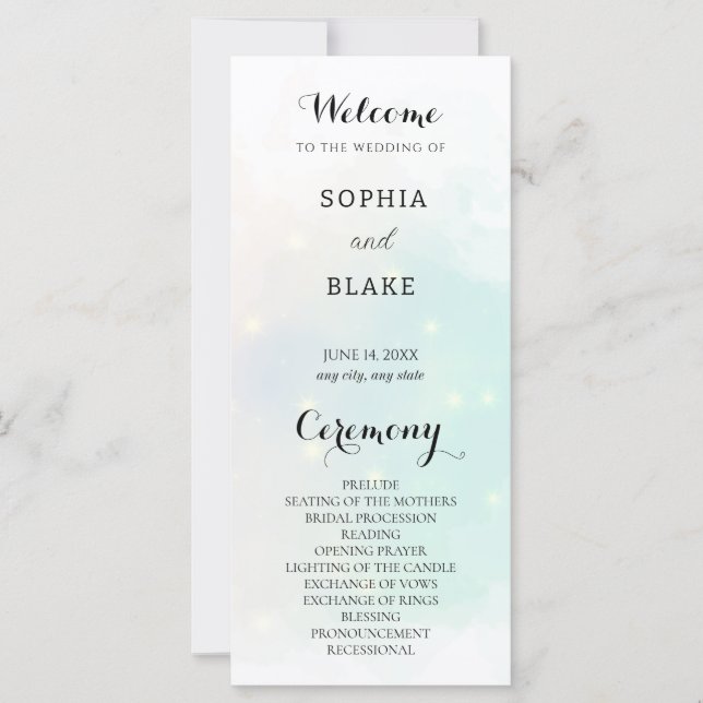 Programa de Casamento de Folhas de Pastel Verde e  (Frente)