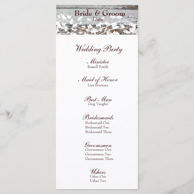 Programa de Casamento de Folhas Florais Brancas de (Frente)
