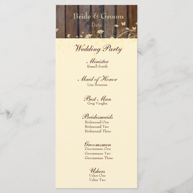 Programa de Casamento de Folhas Florais de Creme d (Frente)