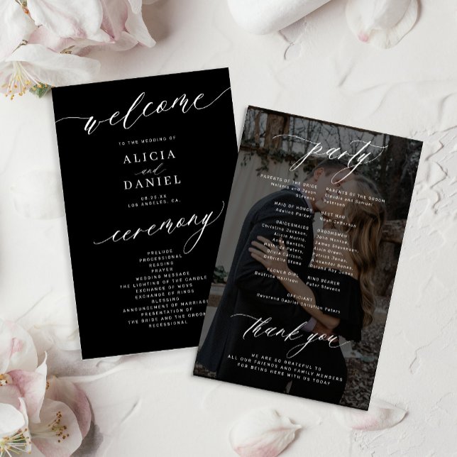 Programa de casamento de foto preto elegante orçam (Criador carregado)