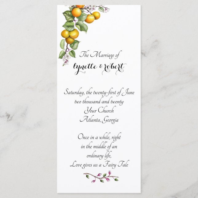 Programa de Casamento de frutas e Aquarelas Florai (Frente)