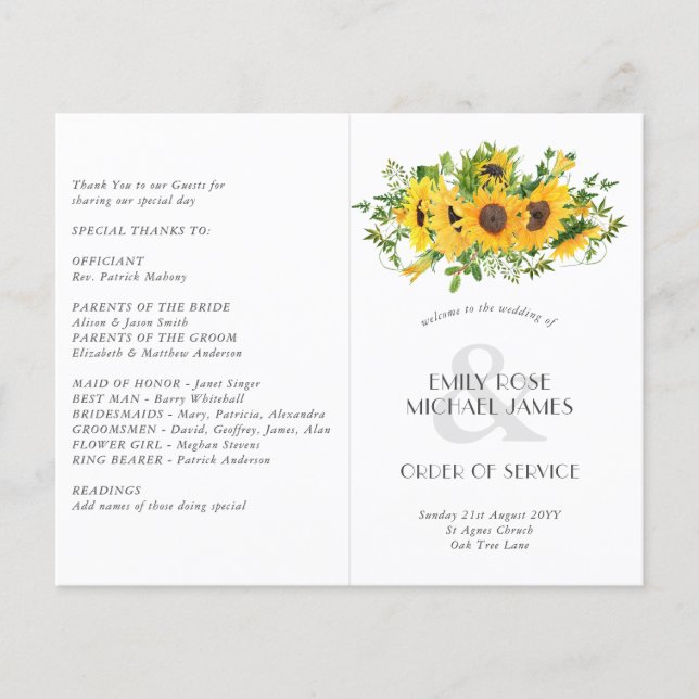 Programa de Casamento de Girassóis ou outro evento (Frente)