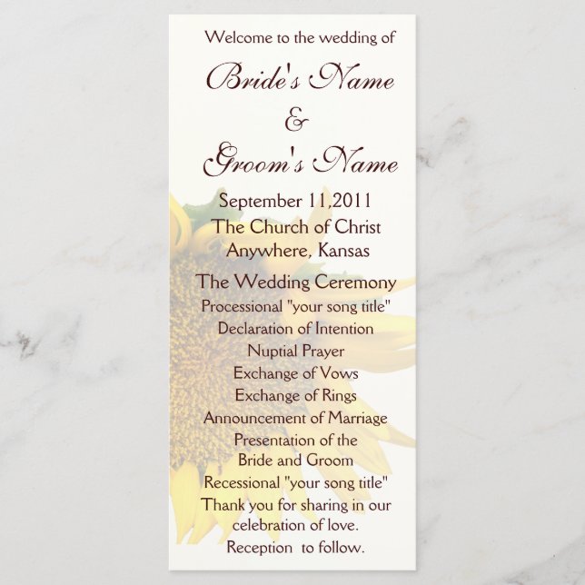 Programa de Casamento de Girassol 2 (Frente)
