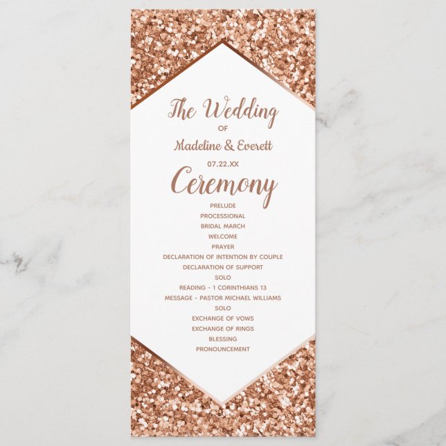 Programa de Casamento de Glitter Confetti Dourado  (Frente)