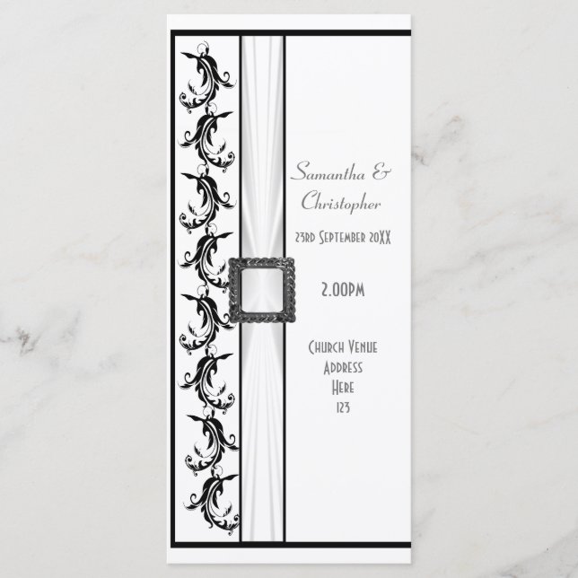 Programa de casamento de igreja negra e branca (Frente)