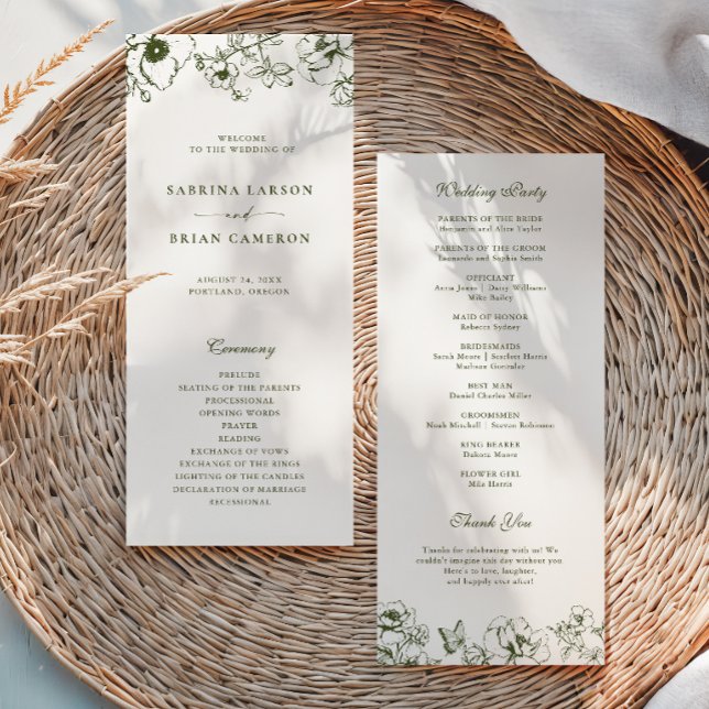 Programa de Casamento de Jardim Floral Verde Oliva (Criador carregado)