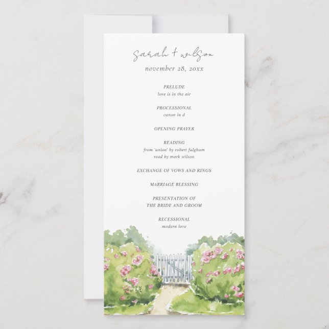 Programa de Casamento de Jardins de Algodão Pastel (Frente)