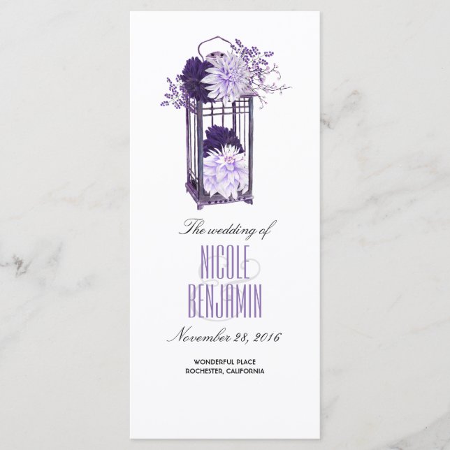 Programa de Casamento de Lanterna Floral em Roxo e (Frente)