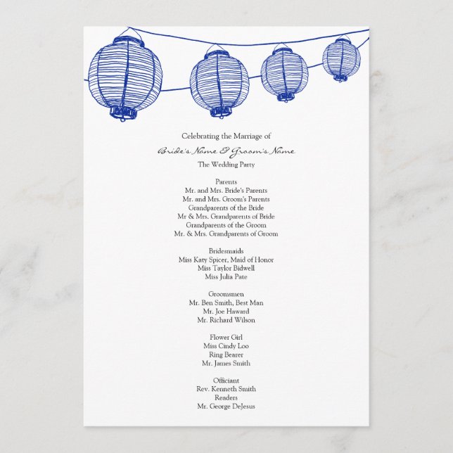 Programa de Casamento de Lanternas do Jardim Azul (Frente)