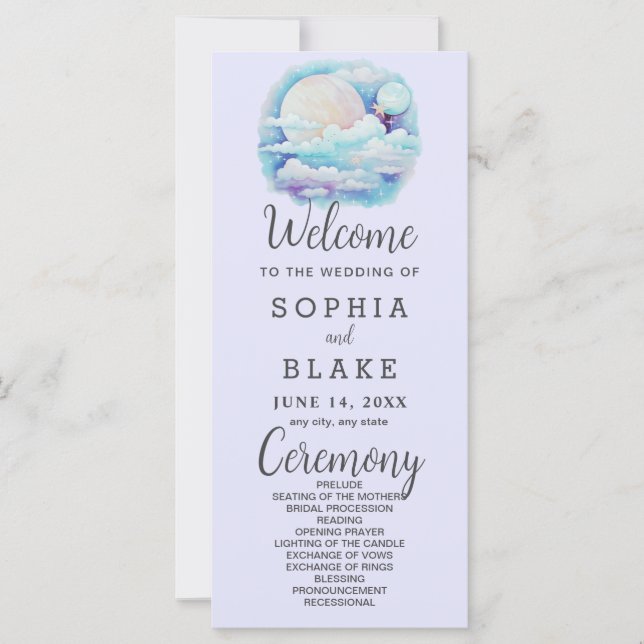 Programa de Casamento de Lavandas das Estrelas Cel (Frente)