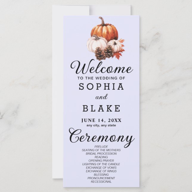 Programa de Casamento de Lavandas de Abóbora e Fol (Frente)