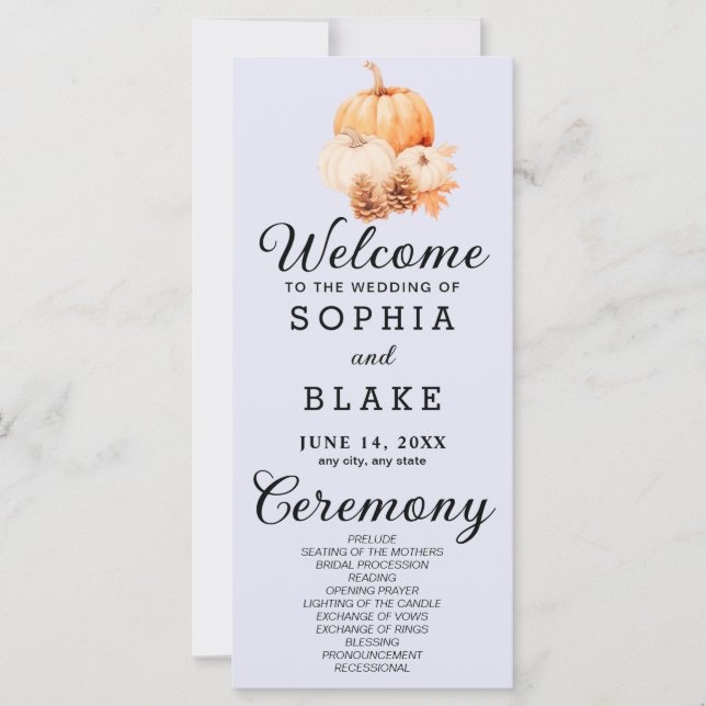 Programa de Casamento de Lavandas de Abóbora e Fol (Frente)