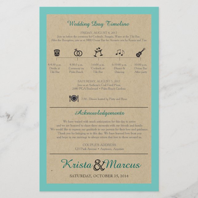 Programa de Casamento de Linha do Tempo de Ícones  (Frente)