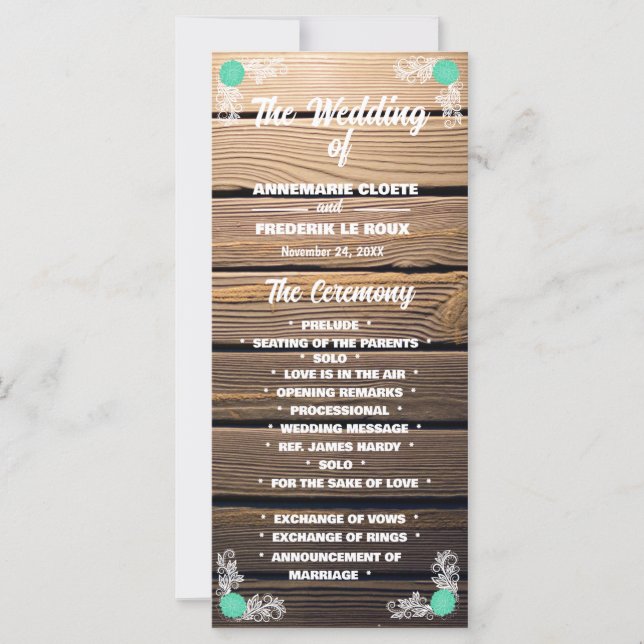 Programa de Casamento de Locais Russos de Madeira (Frente)