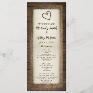 Programa de Casamento de Madeira, Burlap & Twine H