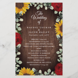 Programa de Casamento de Madeira Rústica Rosas ver