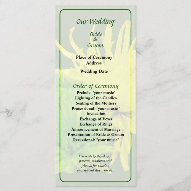 Programa de Casamento de Mães Amarelas e Verdes (Frente)