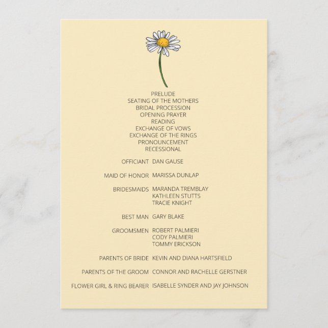 Programa de Casamento de Margarida Minimalista (Frente)