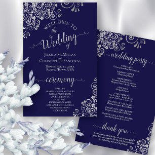 Programa de Casamento de marinho Azul e renda Silv