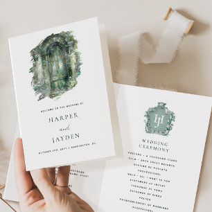 Programa de Casamento de Matizes Verdes Elegantes