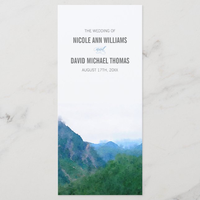 Programa de Casamento de Montanha em Aquarela (Frente)