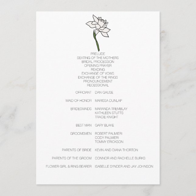 Programa de Casamento de Narciso Minimalista (Frente)