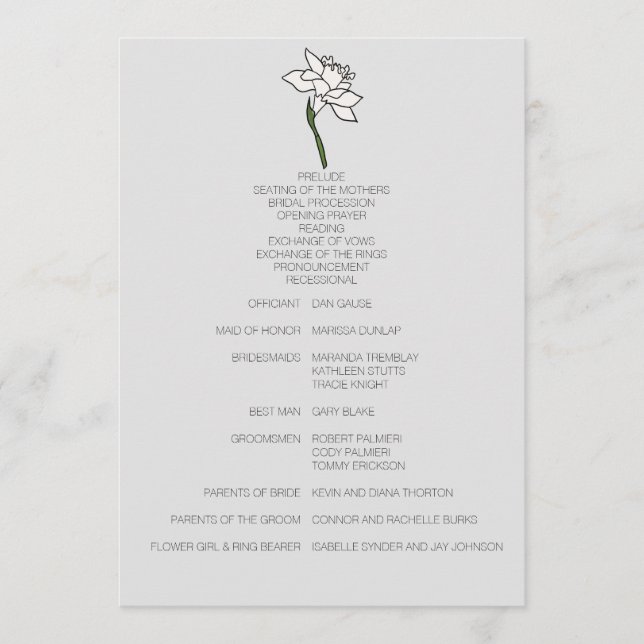 Programa de Casamento de Narciso Minimalista (Frente)
