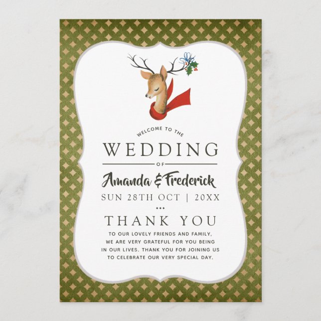 Programa de Casamento de Natal Renas Vintage Retro (Frente)