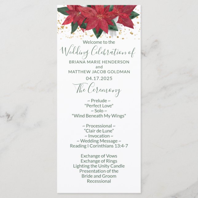 Programa de Casamento de Natal Verde Poinsettia El (Frente)