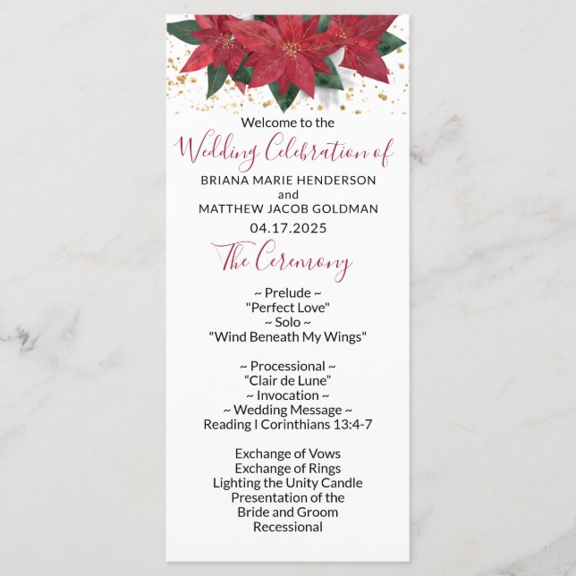 Programa de Casamento de Natal Vermelho da Elegant (Frente)
